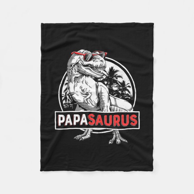 Papasaurus T Rex Dinosaur Funny Papa Saurus Fleece Blanket (Front)