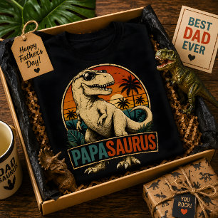 Papasaurus T-Rex Dinosaur Retro Vintage Sunset T-Shirt