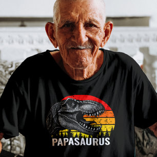Papasaurus T-Rex Retro Sunset Dinosaur Dad Humour T-Shirt