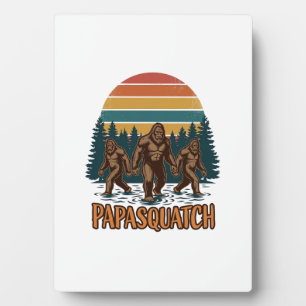 Papasquatch Bigfoot Vintage Sunset Vector Design_1 Plaque