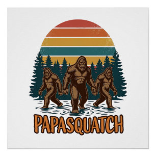 Papasquatch Bigfoot Vintage Sunset Vector Design_1 Poster