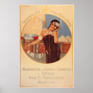 PAPASTATHIS MUNICH Cigarettes Tobacco Old German Poster