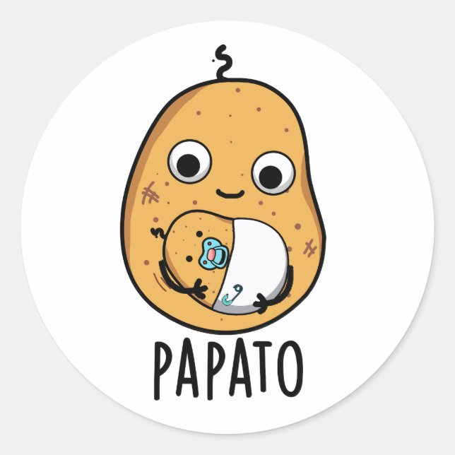 Papato Funny Potato Pun  Classic Round Sticker (Front)