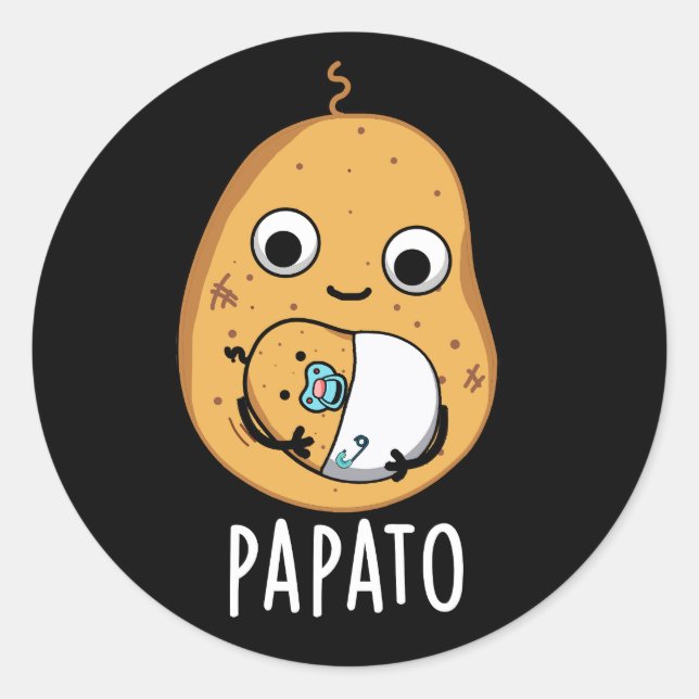 Papato Funny Potato Pun Dark BG Classic Round Sticker (Front)