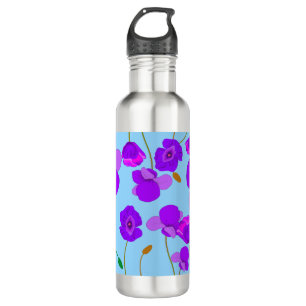 Papaver Poppy Lilac on pale-blue background 710 Ml Water Bottle
