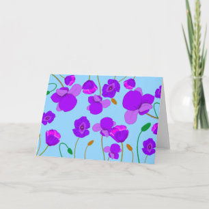Papaver Poppy Lilac on pale-blue background Card