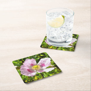 Papaver Somniferum Pink Poppy Art Square Paper Coaster