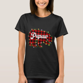 Papaw Bear Buffalo Plaid Red Christmas Light Match T-Shirt