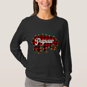 Papaw Bear Buffalo Plaid Red Christmas Light Match T-Shirt