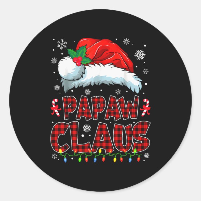 Papaw Claus Christmas Lights Pajama Family Group M Classic Round Sticker (Front)