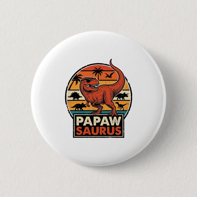 Papawsaurus Retro Dinosaur Sunset Vector Design_1 2 Inch Round Button (Front)