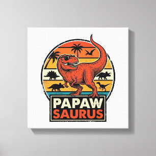 Papawsaurus Retro Dinosaur Sunset Vector Design_1 Canvas Print
