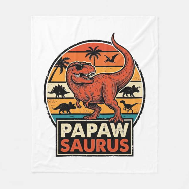 Papawsaurus Retro Dinosaur Sunset Vector Design_1 Fleece Blanket (Front)