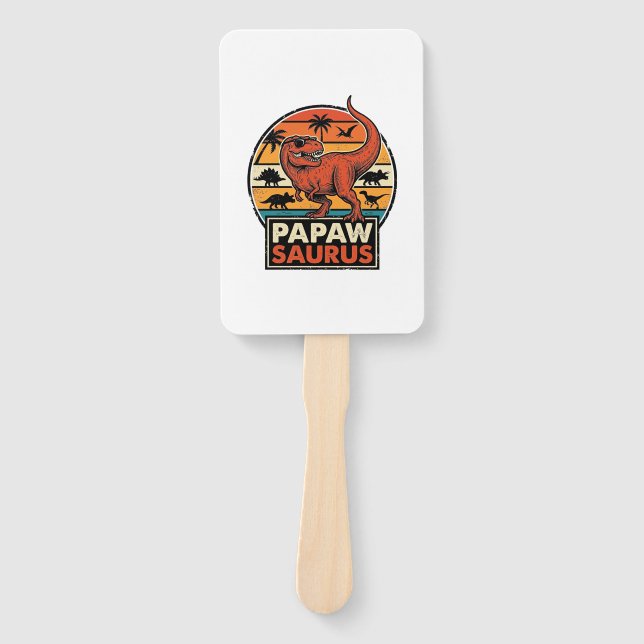 Papawsaurus Retro Dinosaur Sunset Vector Design_1 Hand Fan (Front)