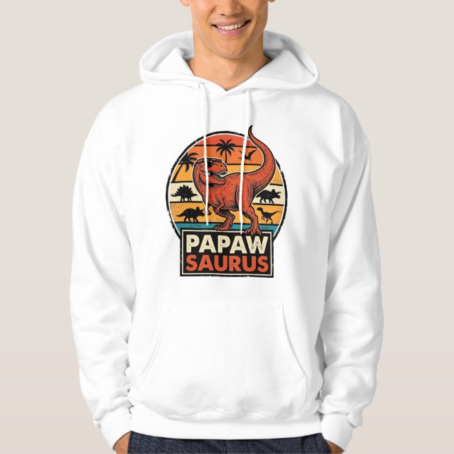 Papawsaurus Retro Dinosaur Sunset Vector Design_1 Hoodie (Front)