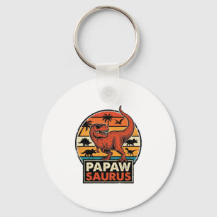 Papawsaurus Retro Dinosaur Sunset Vector Design_1 Keychain