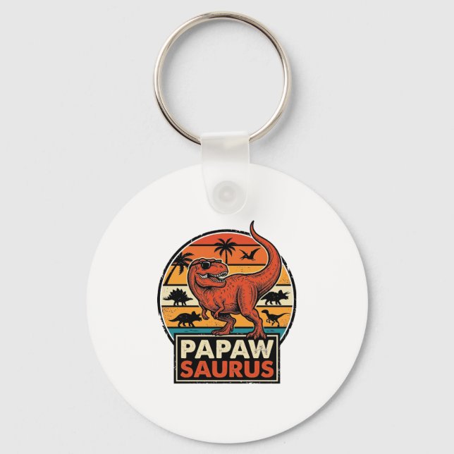 Papawsaurus Retro Dinosaur Sunset Vector Design_1 Keychain (Front)