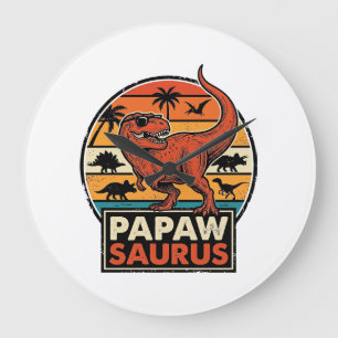 Papawsaurus Retro Dinosaur Sunset Vector Design_1 Large Clock