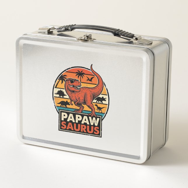 Papawsaurus Retro Dinosaur Sunset Vector Design_1 Metal Lunch Box (Front)