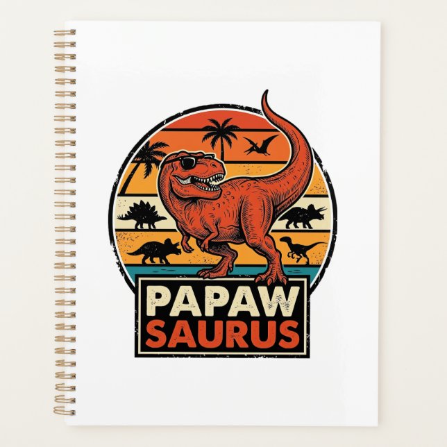 Papawsaurus Retro Dinosaur Sunset Vector Design_1 Planner (Front)