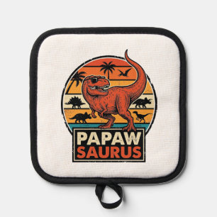 Papawsaurus Retro Dinosaur Sunset Vector Design_1 Pot Holder