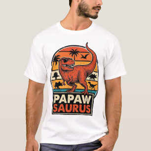 Papawsaurus Retro Dinosaur Sunset Vector Design_1 T-Shirt
