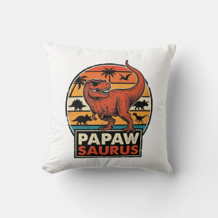 Papawsaurus Retro Dinosaur Sunset Vector Design_1 Throw Pillow