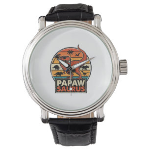 Papawsaurus Retro Dinosaur Sunset Vector Design_1 Watch