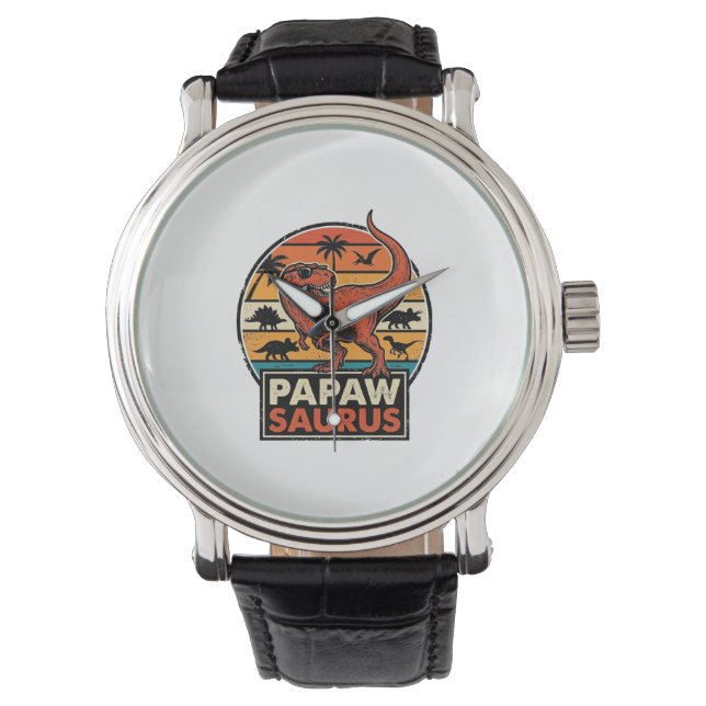 Papawsaurus Retro Dinosaur Sunset Vector Design_1 Watch (Front)