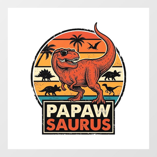 Papawsaurus Retro Dinosaur Sunset Vector Design_1 Window Cling (Sheet)