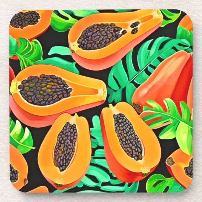 Papaya and Leaves Fresh Pattern Coaster (Front)