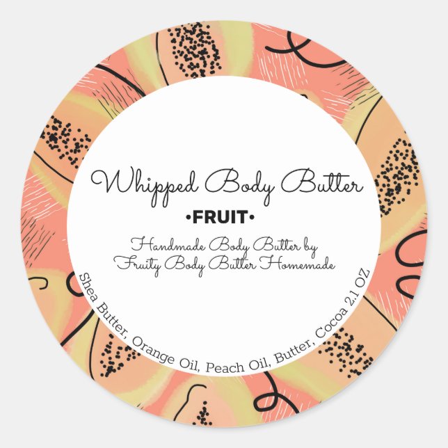 Papaya Body Butter Bath Branding Packaging Classic Round Sticker (Front)
