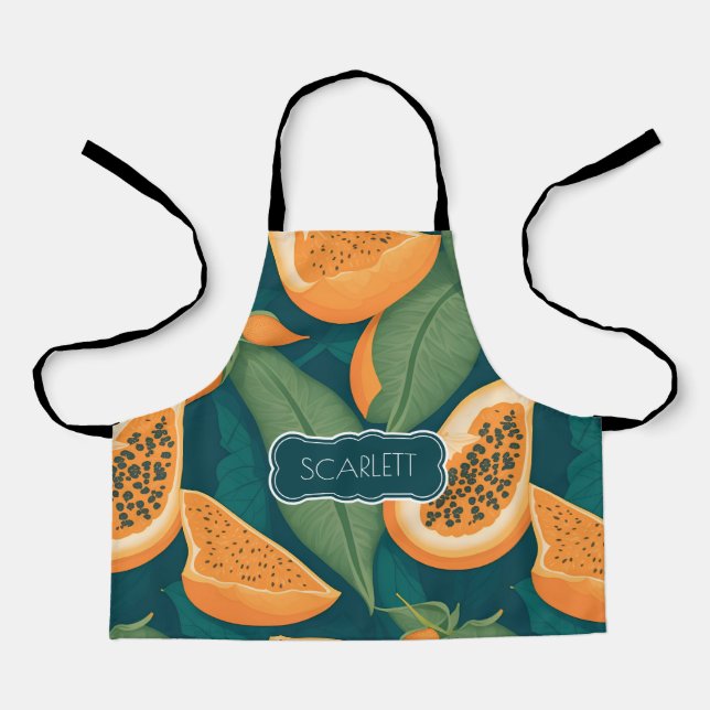 Papaya Floral Colourful Personalized Pattern Apron (Front)