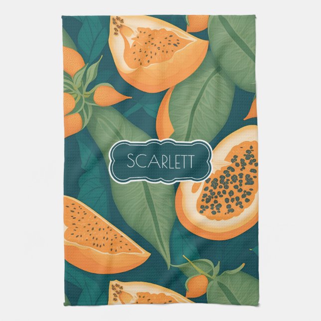 Papaya Floral Colourful Personalized Pattern Kitchen Towel (Vertical)