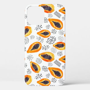 Papaya fruit: abstract watercolor pattern. iPhone 12 case