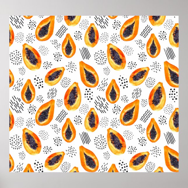 Papaya fruit: abstract watercolor pattern. poster (Front)