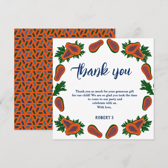Papaya Fruit Doux Carte de remerciements d'été fra (Devant / Derrière)