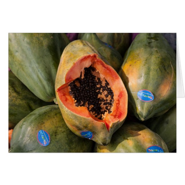 Papaya Fruit Sliced Open Black Seeds Greeting Card (Front Horizontal)