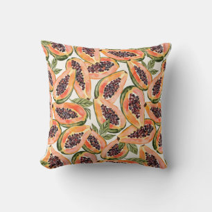 Papaya Fruit Watercolor Throw Pillow