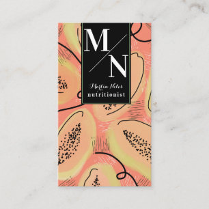 Papaya Hand Drawn Doodle Orange Black Pattern Business Card