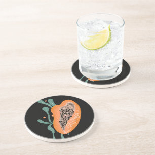 Papaya Hand Drawn Lettering Tropical Fruit   Coaster
