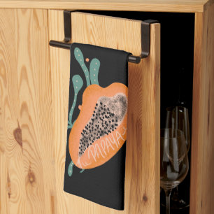 Papaya Hand Drawn Lettering Tropical Fruit Kitchen Towel