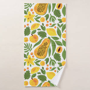 Papaya lemon peach mango fruits exotic tropic seam bath towel