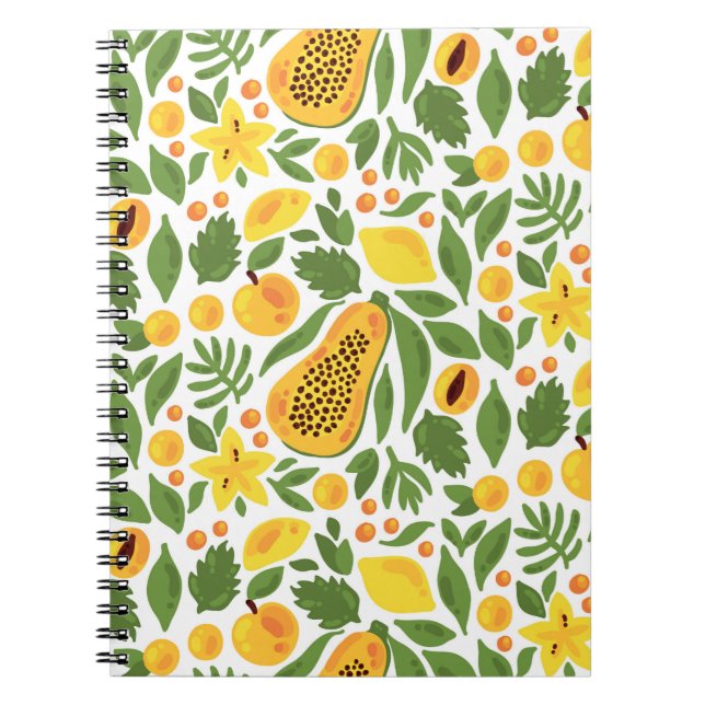Papaya lemon peach mango fruits exotic tropic seam notebook (Front)