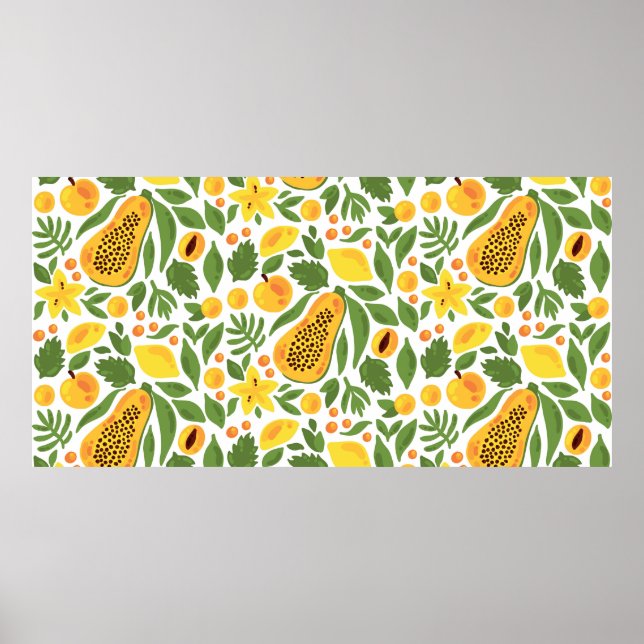Papaya lemon peach mango fruits exotic tropic seam poster (Front)
