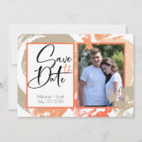 Papaya Orange Abstract Brush Strokes Save the Date