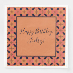 Papaya Orange and Black Retro Tropical Pattern Napkin