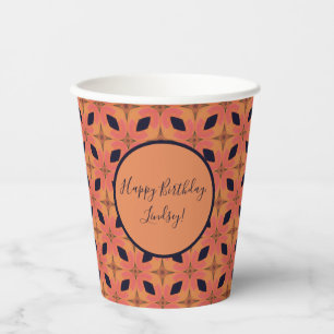 Papaya Orange and Black Retro Tropical Pattern Paper Cups