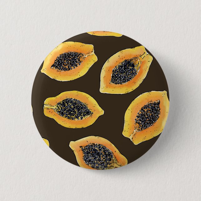 Papaya slices on dark brown 2 inch round button (Front)