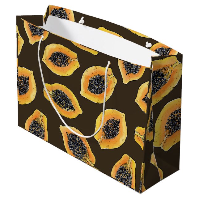 Papaya slices on dark brown large gift bag (Back Angled)